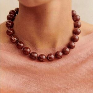 New! Anthropologie Lula Crimson Marble Bead Necklace (1038) NWOT